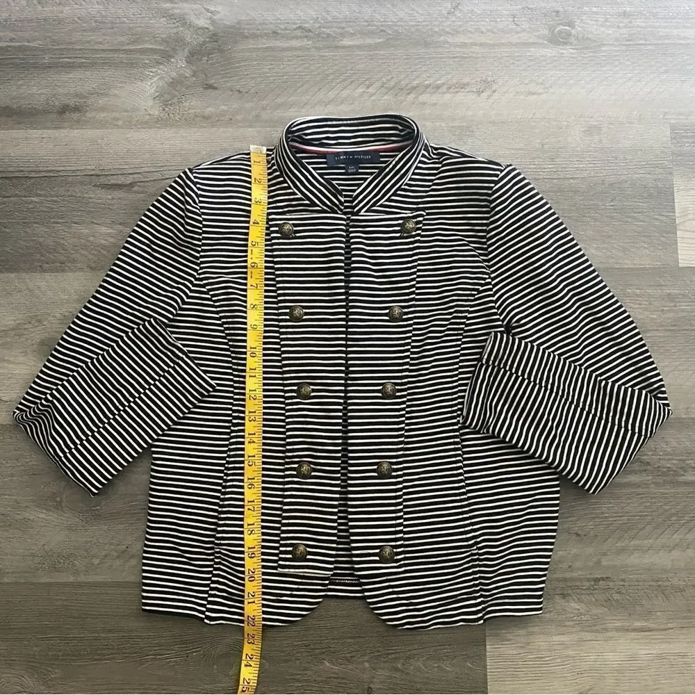 Tommy Hilfiger Stripe Puff Sleeve Jacket Large With Pockets Navy - Picture 9 of 13
